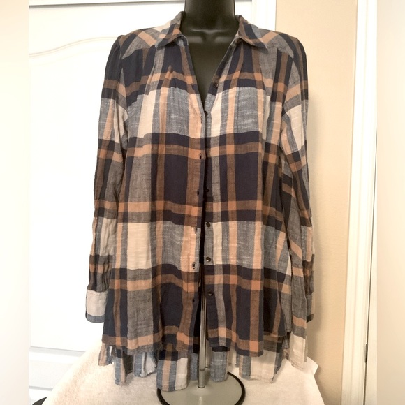 Free People | Preppy in Plaid Ruffled Button Down cute sexy top size M - Picture 6 of 14